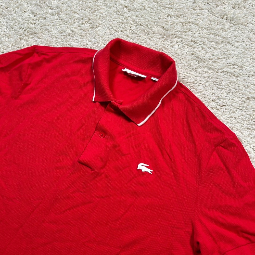 Lacoste Polo Shirt Large Red Slim Fit Tipped Collar Short Sleeve Cotton